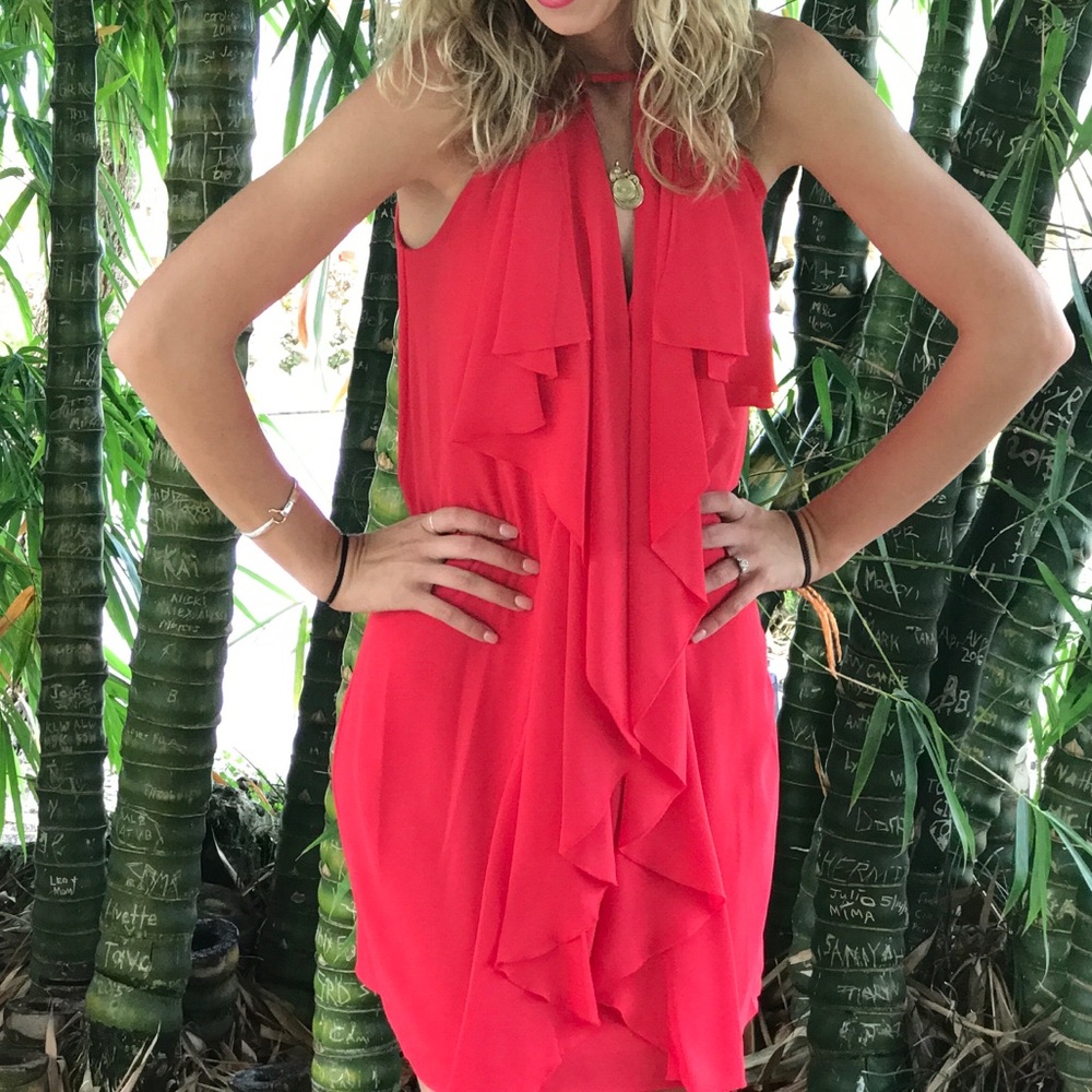 BCBG BCBGMaxAzria Red Ruffle Halter Cocktail Dress